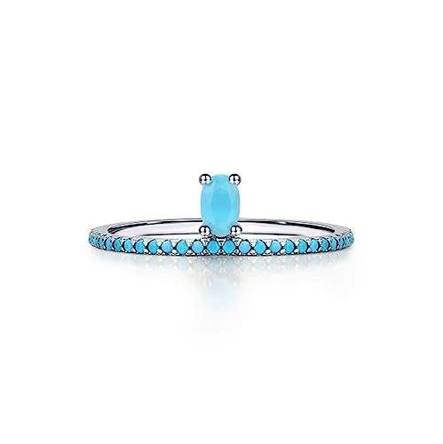 Turquoise Stackable Ring for Women Girls, 925 Sterling Silver Wedding Promise Rings Blue Stone Stacking Statement Band Ring