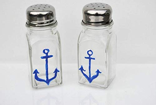 Navy Blue Anchor Glass Salt and Pepper Shaker Set - Thumbnail 3