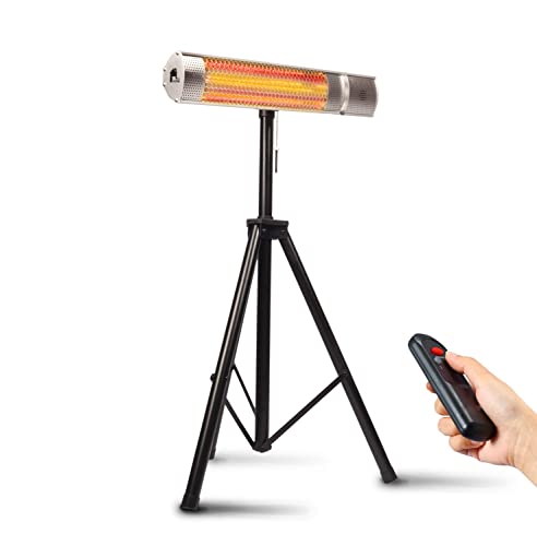 EconoHome Electric Outdoor Heater - Infrared heater Outdoor and Indoor usage - IP65 Dustproof and Waterproof Wall-mounted/Tripod infrared Patio Heater with Remote Control - 750-1500 Watts Halogen Lamp
