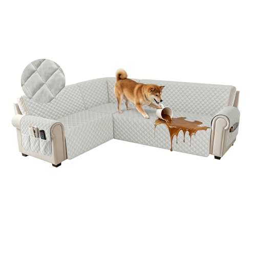 ROFASVCO U Shaped Sectional Couch Covers for L Shaped Corner Sofa Waterproof 6 Piece Washable Sectional Sofa Cover Non Slip Velvet Couch Slipcover Protector for Dogs Pets (X-Large, Light Gray)