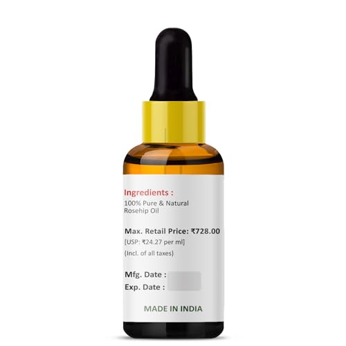 Image of PRZ Rosehip Cold Pressed Carrier Oil - Pure Natural & Therapeutic Grade Oil for Aromatherapy Body Massage, Skin Care & Hair Care, 30 ml