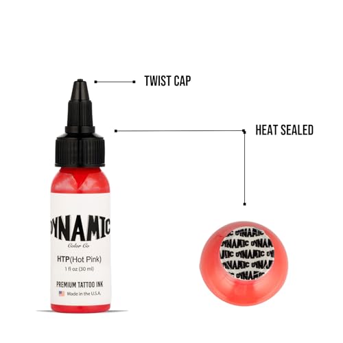 Image of Dynamic Color Hot Pink Tattoo Ink, Made in USA Since 1990, 1 oz | Sterilized and lot-numbered for full traceability; established American brand trusted by artists worldwide