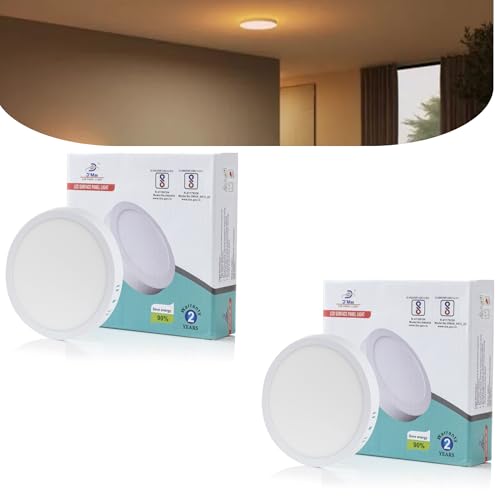 Image of D'Mak 8W Round LED Surface Mounted Panel Light, Warm White Ceiling Light, Energy Efficient Downlighter for Home, Office & Indoor Use, Pack of 2