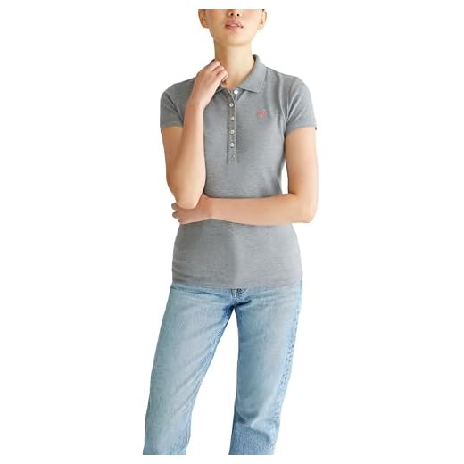 AEROPOSTALE Camisa polo feminina Aero Solid A87, Cinza mesclado, médio, M