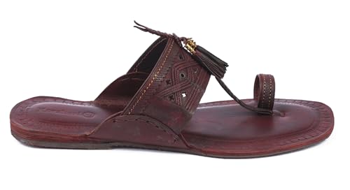 Image of KORAKARI Mens Handmade Kolhapuri Chappal Smooth and Comfortable, Stylish Durable Anti Slip Design Flip Flops Slippers Genuine Leather Traditional Indian Footwear.