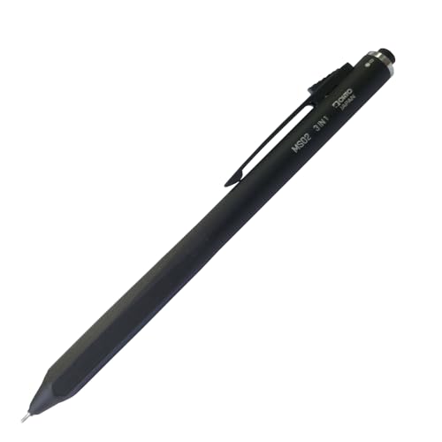 OHTO MS02 3-In-1 Multifunction Pen, Equipped with Needle Tip 0.7mm Black and Red Oil-Based Inks, 0.5mm Mechanical Pencil, All-Metal Body Black, MS02-MF3-BK
