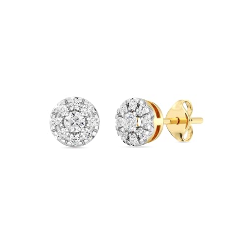Gilded Lab-Grown Diamond Sterling Silver and 14KT Yellow Gold Plated Silver Stud Earrings for Women | Round Halo Shaped Studs | Hypoallergenic Fine Jewelry | Prong Setting, Push Back Nut | SI1 Clarity, F Color 1/4, 1/2, 3/4, 1 Carat Total Weight