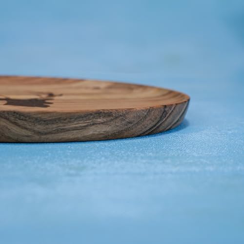 Image of Antler Crest Serving Plate - Carved Antler Design, Elegant Acacia Wood Plate for Snacks, Cheese, Fruits, and Home Decor, 20x20x1.5 cm