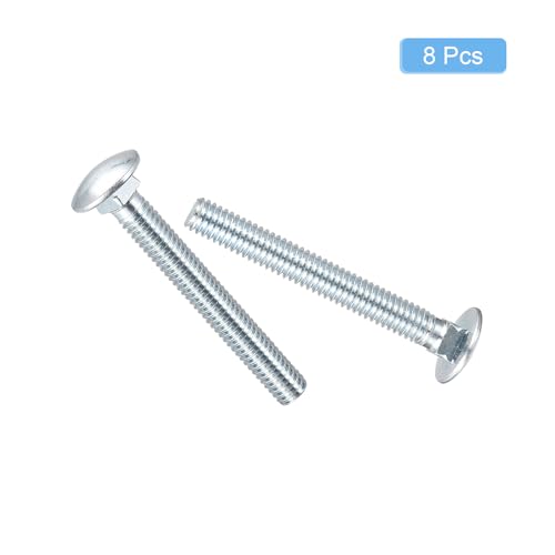 Image of uxcell 5 /16-18x2-1 /2 Carriage Bolt, 8pcs Round Head Square Neck Screws, Carbon Steel Zinc Plated, Fully Threaded, Silver
