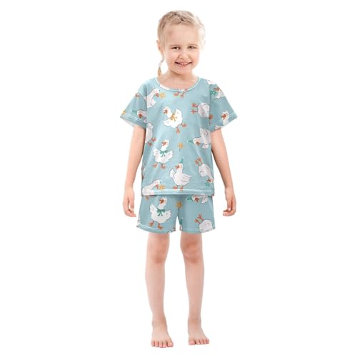 Pajama Short Sets Cute Goose Pattern Soft Cotton Summer Sleepwear 2 Piece PJS Size 5-14T4