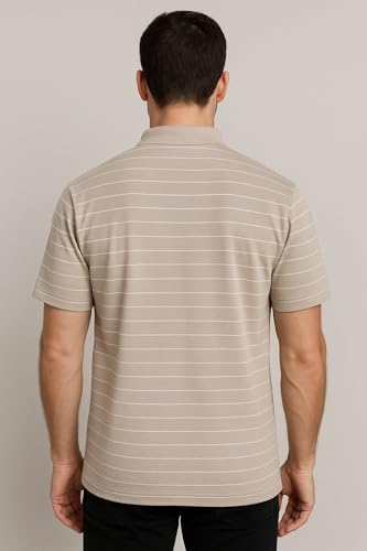 Image of WILD ELEPHANT Men Striped Polo T-Shirt | Cotton Short Sleeve Polo Neck with Button | Chest Pocket Casual Wear