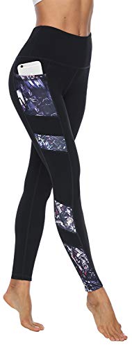 JOYSPELS Women's High Waisted Gym Leggings - Workout Running Sports Black Printed Leggings Yoga Pants Womens with Pockets - Black - XXL - Image 2