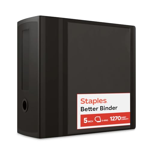 Staples Better Binder, 5' D-Ring, Black – Heavy-Duty...