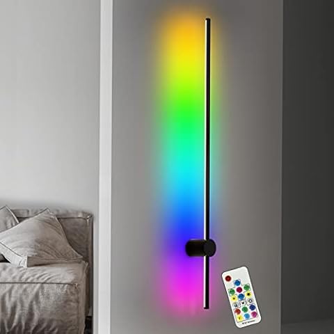 SUCIKORIO Led Wandleuchte Innen RGB, 60cm Schwarz LED Wandlampe Innen 220V Wandbeleuchtung Modern Design Dimmbar mit Fernbedienung für Schlafzimmer Wohnzimmer Flur Arbeitszimmer Treppenhaus Cover
