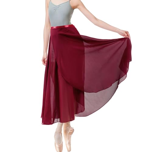 Baisdan Donne Lunghezza Chiffon Gonna Danza Classica Tango Moderno Sala da Ballo Gonna in Tulle Rosso Scuro