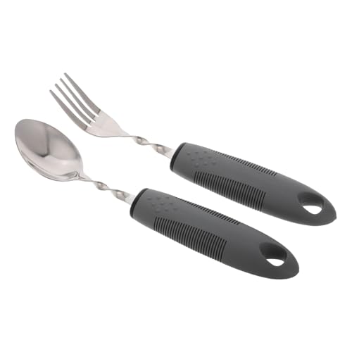 Ipetboom Ergonomic Cutlery for Elderly Stainless Steel Adaptive Utensils Bendable Spoon Fork Built-up Handles