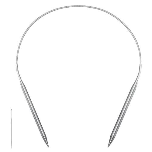 Image of Size 10 Stainless Steel Circular Knitting Needles 16 Inch 6 mm Set Round Metal (Silver, 16 inch-10-(6mm))