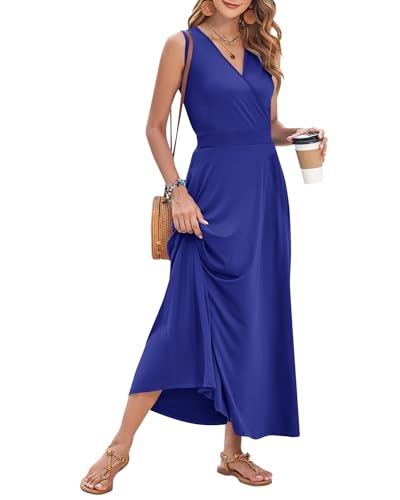 Image of AUSELILY Womens Maxi Dress Summer Sleeveless Wrap Long Dresses with Pockets | V-Neck Wrap Sleeveless Sundress, fits formal, casual, beach, vacation & daily wear