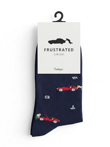 feetopia Socks with Frustrated Car Guy Design, Ideal Car Lover Gift, 1 Pair Per Pack, Size 8-13