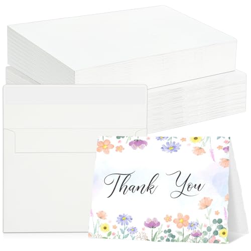 60 Sets Watercolor Cards with Envelopes, 140 lb/300 GSM Deckled Edge Paper Card, 4x6 Inch Foldable Blank and Envelopes for Greeting Card, Wedding Invitations, Thank You Cards