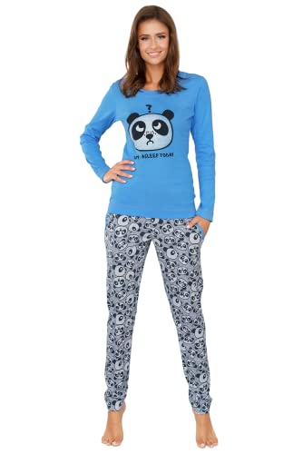 Italian Fashion IF Pijama largo de algodón de dos piezas, ropa de dormir para casa, ropa de dormir de manga larga, modelo con bolsillos 2021, azul celeste, S Cover
