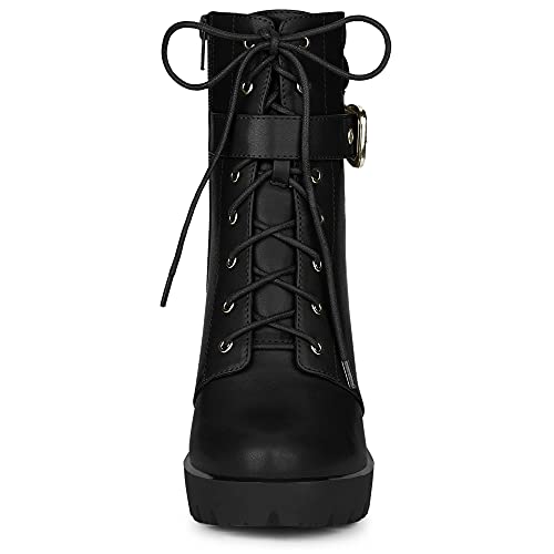 Allegra K Women's Platform Ankle Boots Lace Up Block Heels Combat Boots3