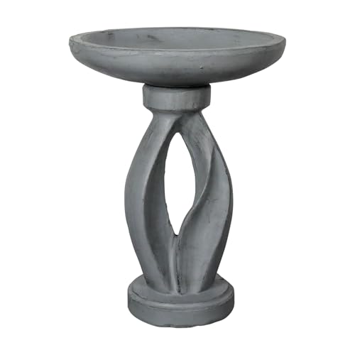Image of SunJet 21.8 Inch Heigh Modern Concrete Bird Bath - Sleek & Minimalist Design, birdbath Sturdy & Elegant, Enhances Garden, Patio, Yard, Lawn Decor
