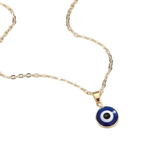 MOCHAMIK Collar de Mal de Ojo para Mujeres y niñas, Plata de Ley 925 con Colgante Azul Marino Profundo, Gargantilla turca de Cristal, Oro,