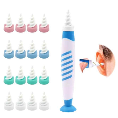 Kit de herramientas de eliminación de cera de oído, Viene con 16 Cabezales de Repuesto, Quitar Cera Oidos Limpiador Oidos Earwax Removal Kit, Punta en espiral para una limpieza profunda, multicolor