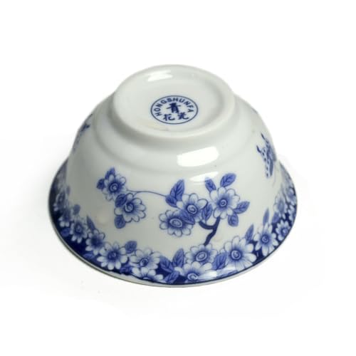 Image of Liang baobao Chinese Traditional Tea Tasting Cup Set of 4, 2oz White Porcelain Mini Cups for Gongfu Tea Ceremony (Butterfly Love Flower)