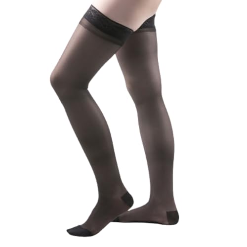 Image of Allegro Women's Thigh High Compression Stockings 15-20 mmHg Support Hose | Lightweight sheer fabric, lace-silicone stay-up band, reciprocated heel and balloon toe for secure hold and everyday comfort