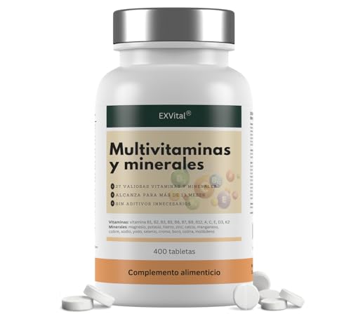 Tabletas multivitamínicas – 400 tabletas veganas, 27 vitaminas y minerales, con complejo de vitamina B, vitamina D, magnesio, potasio y mucho más, sin estearato de magnesio, analizadas en laboratorio