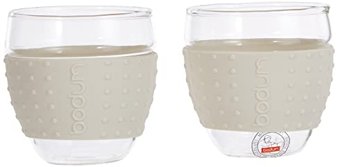 Bodum 3-Ounce Pavina Glasses With Silicone Grip, White, Set Of 2 #TOP22