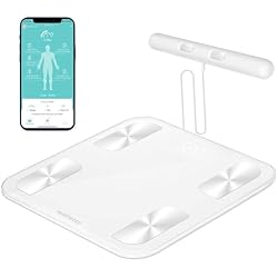 Bascula Bioimpedancia Barata Báscula Inteligente de Baño con 8 Electrodos, Báscula de Precisión Bioimpedancia, Básculas Digitales Baño, 18 Mediciones Esenciales, para Andriod y iOS