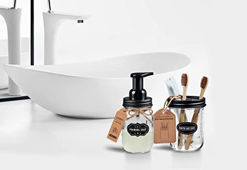 Mason Jar Toothbrush Holder -Black - With 16 Ounce Mason Jar,Premium Rustproof 304 Stainless Steel Lid And Chalkboard Labels - Rustic Farmhouse Decor Black Bathroom Accessories #TOP4