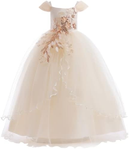 Weileenice Vintage Off The Shoulder Flower Girl Dress Lace Embroi...