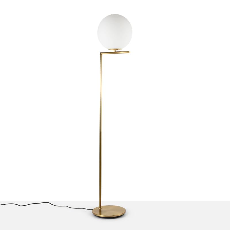 Alpinaluz Lámpara de Pie 170 cm con Pantalla Bola de Cristal Opaco Blanco Ø30 cm – Estructura de Acero en Color Dorado – Casquillo E27 – Estilo Nórdico Moderno para Salón y Dormitorio
