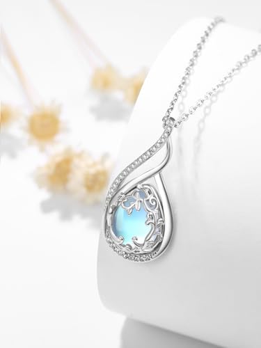 Moonstone Necklace for Women 925 Sterling Silver Filigree Moonstone Teardrop Pendant Anniversary Birthday Jewelry Gift3