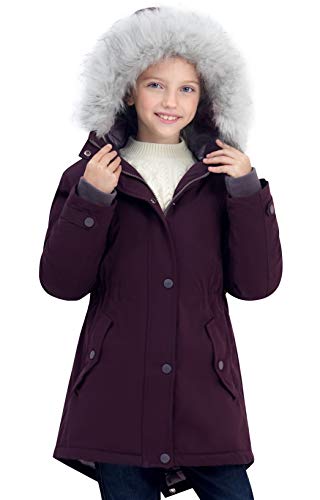 Solocote Girls Winter Coats Heavyweight Medium Length Warm Jacket With Removable Fur Collar Hooded, Sln2016 Purple 9-10Y #TOP2