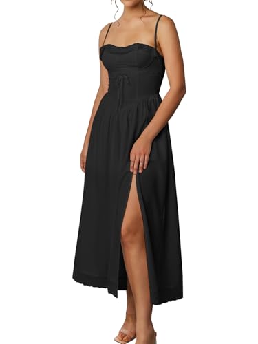 VKIHOC Summer Lace Midi Dress Spaghetti Strap Flowy A Line