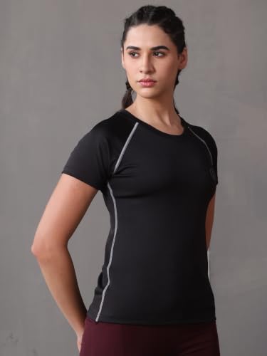 Image of CHKOKKO Women's Compression Gym T-Shirt for Running, Workout, Training, Sports & Activewear | Quick Dry Breathable Stretch Fabric | Body Fit Half Sleeve Athletic Sports Tee for Women