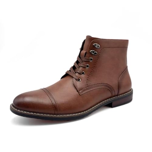 Finishing & Sewing Men's Lace-Up Leather Ankle Derby Boots (Brown, Adult, Men, 11, Numeric, US Footwear Size System, Medium)