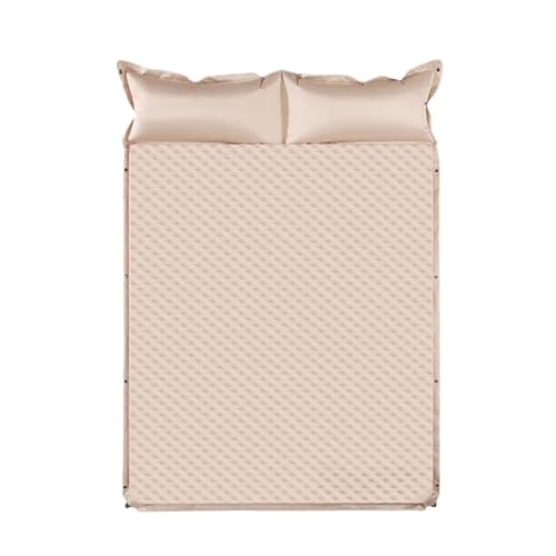 Outdoor camping essential automatic portable thickened single double comfortable splicing medium and high air mattress bed one twist inflatable mattress bearing more than 300 pounds (Double beige)
