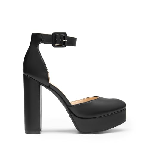Dream Pairs Women'S Platform High Chunky Heels Closed Toe Block Ankle Strap Dress Buckle Round Toe Wedding Party Comfortable Pumps Shoes,Size 8,Black-Pu,Sdpu2419W thumb #4