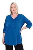 Avant avec passepoil tendance Ulla Popken Bubble-Tunika, Biesen, Herzausschnitt, 3/4-arm Tunique, Bleu Cobalt, 44-46 Grande Taille Femmes