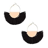 VK Accessories Semicircle Fan Shape Tassel Earrings Hoop Dangle Ear Drop Soriee Black