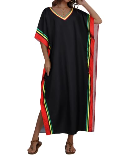 Image of Kaftan Dresses for Women V Neck Caftan Batwing Sleeve Swimsuit Cover Up | JILUVIN Plus Size Beach Swimwear Dress, Loose Fit Maxi Print Moomoo, Casual Mumu Nightgown Mrs Roper Costumes Vocation 2026