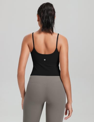HeyNuts Cropped Cami Tank Top for Womens, Square Neck Spaghetti Strap Low Impact Yoga Longline Sports Bras Padded A-C Cups4
