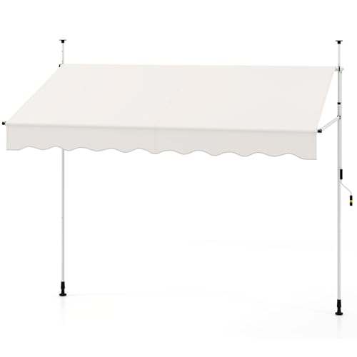 COSTWAY Klemmmarkise, 250 cm Balkonmarkise ohne Bohren mit Handkurbel, Höhenverstellbar & UV-beständig, Markise Sonnenschutz Outdoor für Terrasse Balkon Garten (250 cm,Weiß)