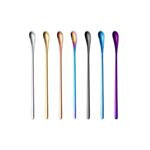 7Pcs Cocktail Spoon Long Handle Bar Spoon - Ice Spoon Drink Mixers for Cocktails Stainless Steel Spoons Stirring Spoons for Coffee Bar Accessories - Home Cafe Bar Kitchen (Short Style)